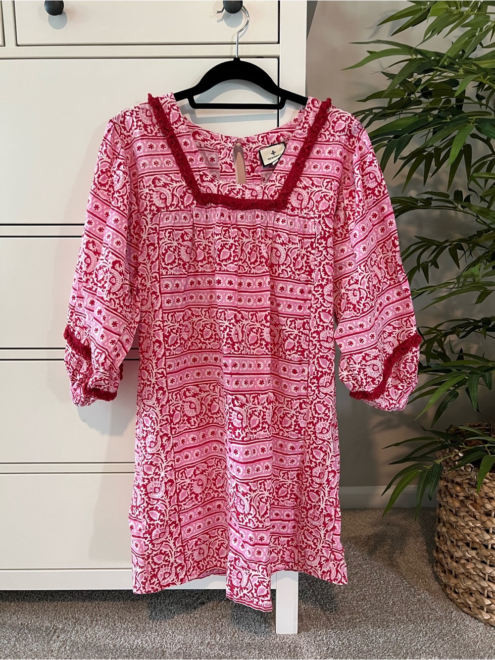 Tuckernuck Pink Printed Tunic with Red Trim - Size S